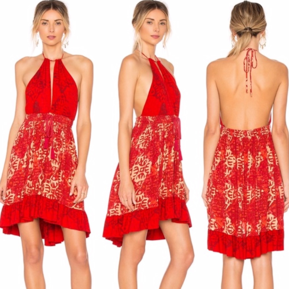 Free People Red Floral Halter Summer Dress